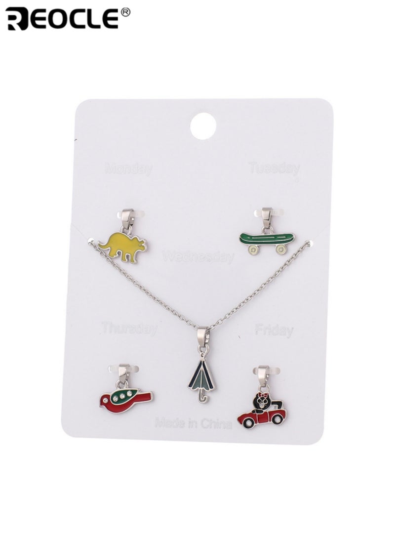 REOCLE Kids' Interchangeable Pendant Necklace Set Adjustable Chain with Multi-Themed Charms Casual Daily Wear Playful Accessory Set - Image 5