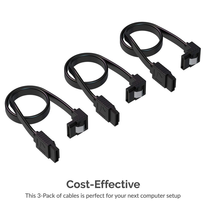 SABRENT SATA III (6 Gbit/s) Right Angle Data Cable with Locking Latch for HDD/SSD/CD and DVD Drives (3 Pack 20 Inch) in Black (CB-SRK3) - Image 2