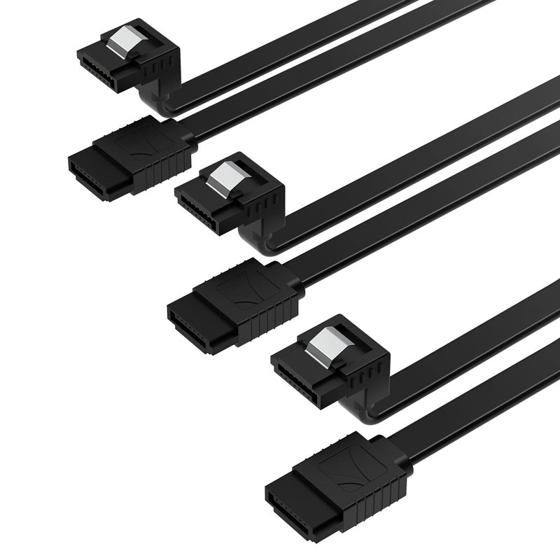 SABRENT SATA III (6 Gbit/s) Right Angle Data Cable with Locking Latch for HDD/SSD/CD and DVD Drives (3 Pack 20 Inch) in Black (CB-SRK3) - Image 1
