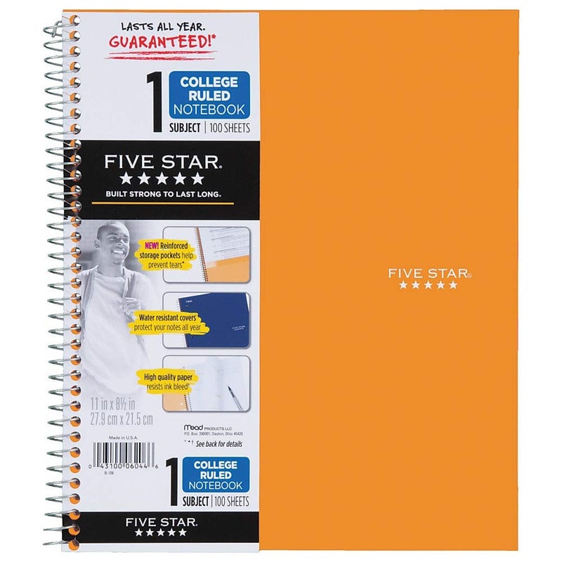 Five Star Spiral Notebook, 1 Subject, College Ruled Paper, 100 Sheets, 11" x 8-1/2", Color Selected For You, 1 Count (06044) - Image 2