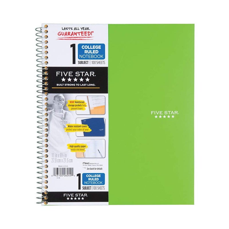 Five Star Spiral Notebook, 1 Subject, College Ruled Paper, 100 Sheets, 11" x 8-1/2", Color Selected For You, 1 Count (06044) - Image 5