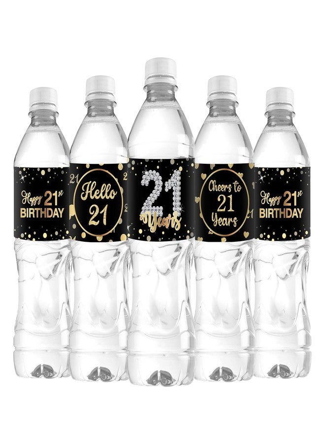 WIDEIDEAL 33Pcs Happy 21st Birthday Water Bottle Labels Cheers to 21 Years Stickers for 21st Wedding Anniversary Party Labels Sign Black - Image 1