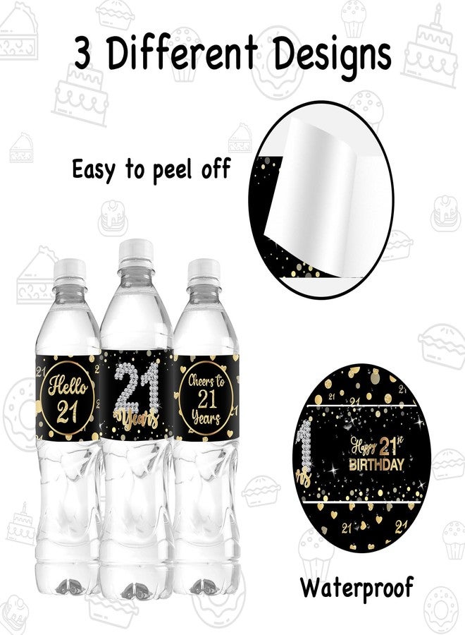 WIDEIDEAL 33Pcs Happy 21st Birthday Water Bottle Labels Cheers to 21 Years Stickers for 21st Wedding Anniversary Party Labels Sign Black - Image 3