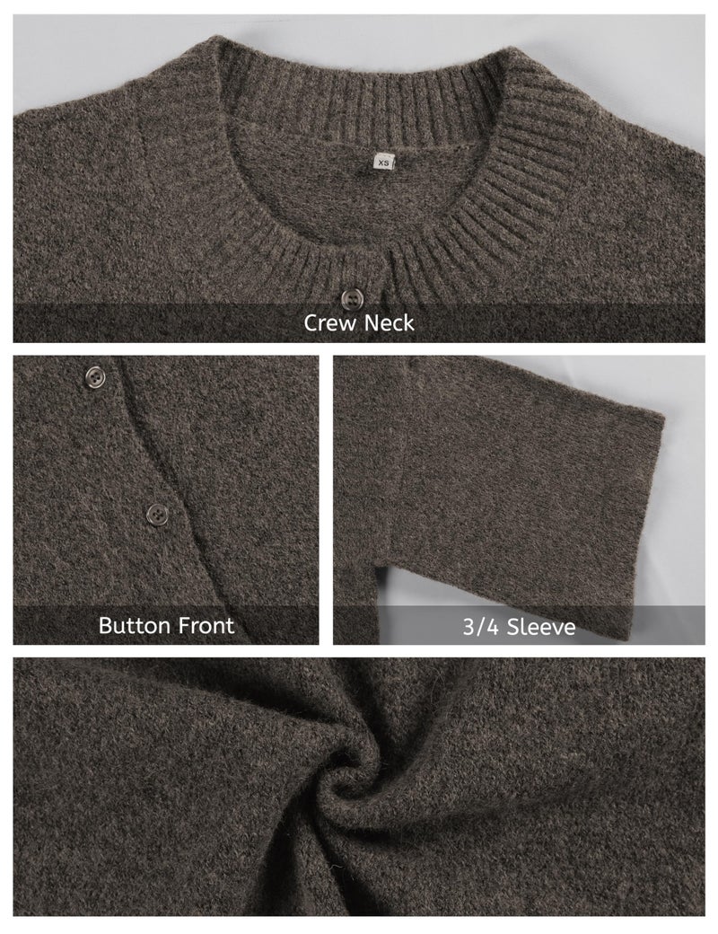 Springrain Cardigan Sweaters for Women Lightweight Knit Cropped Cardigan Button Up Solid Knitwear(Coffee-M) - Image 4