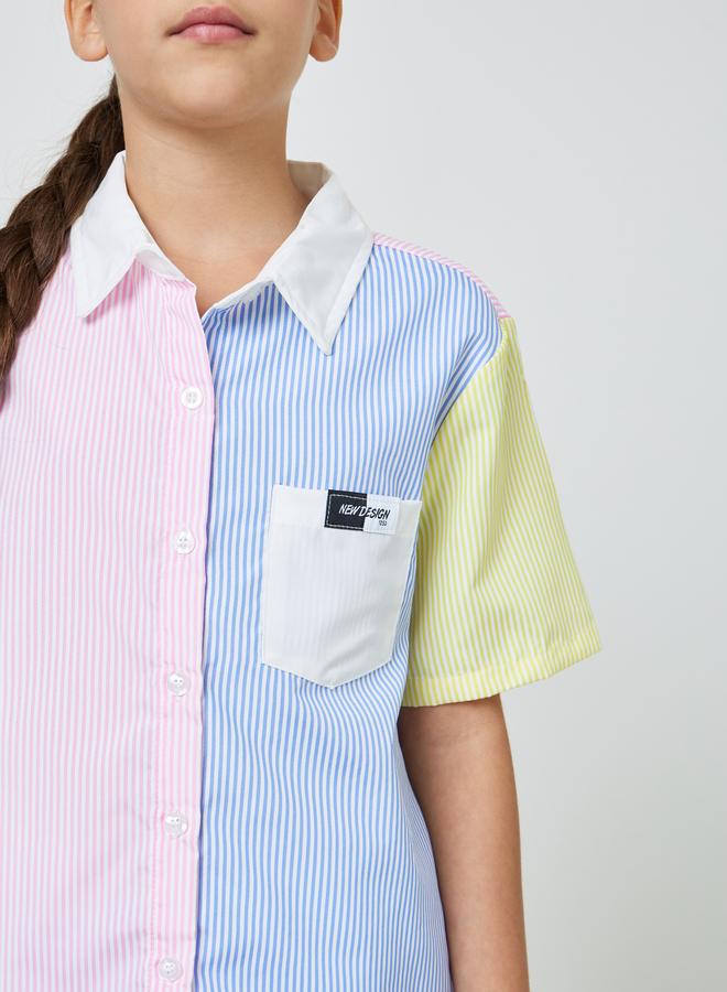 Styli Teens Striped Relaxed Shirt and Pleated Skirt Set - Image 3