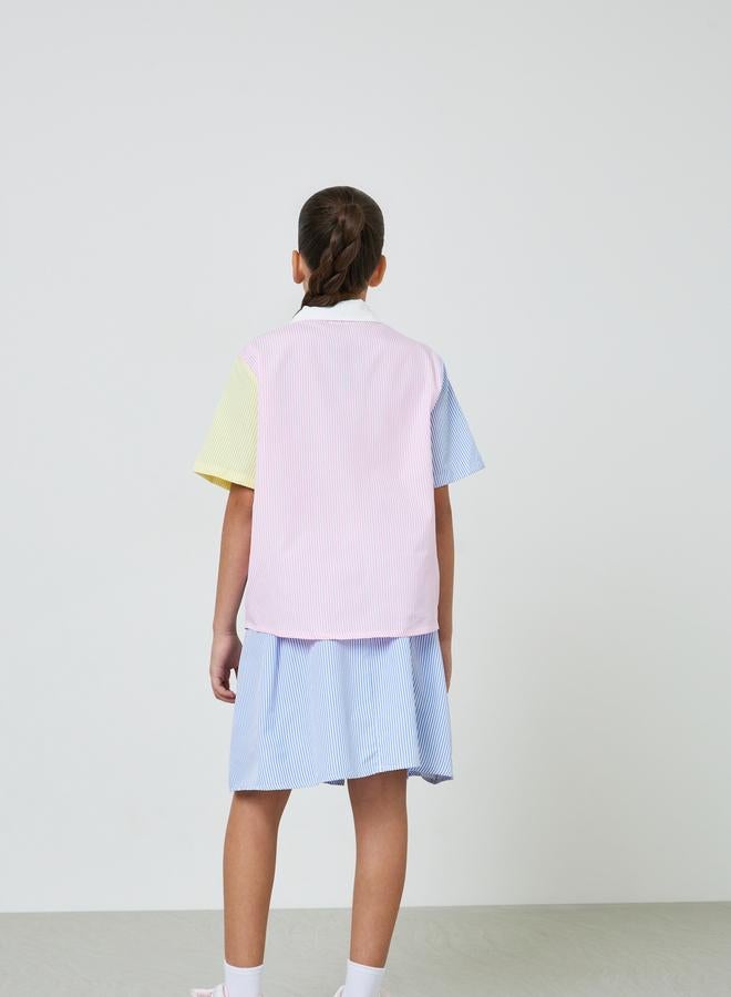 Styli Teens Striped Relaxed Shirt and Pleated Skirt Set - Image 4
