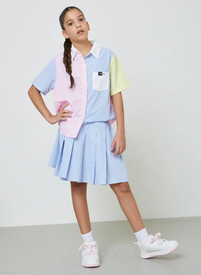 ستايلي Teens Striped Relaxed Shirt And Pleated Skirt Set