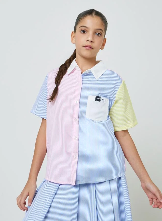ستايلي Teens Striped Relaxed Shirt And Pleated Skirt Set