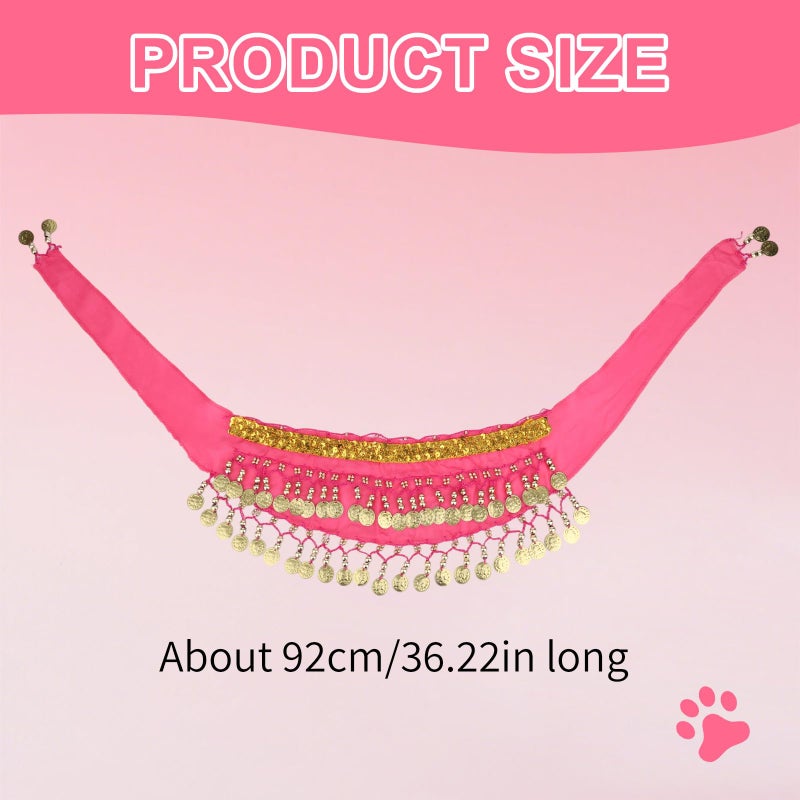 Penitue Dog Belly Dancer Skirt, Bling Belly Dance Hip Scarf for Corgis Dog Waist Wrap with Sequins Adjustable Puppy Pet Dancing Dress Costumes for Halloween Parties Celebration Performance (Pink) - Image 2