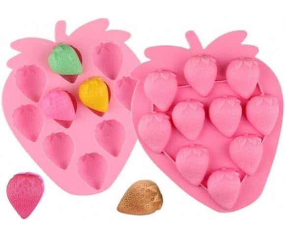 Husaini Mart HUSAINI MART 2Pcs Strawberrychocolage Candy Ice Cube Tray Silicone Molds Set for DIY Fondant Candy Chocolate Desserts Gum Clay Soap Biscuit Plaster Resin Cupcake Topper Birthday Party Cake Decor  - Image 1