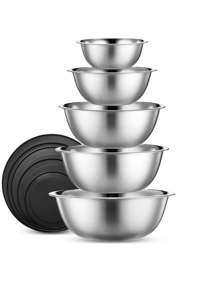 WHYSKO Stainless Steel Mixing Bowl Set, 10 Piece Stainless Steel Mixing Bowls with Lids Set for Food Prep Storage and Serving, Dishwasher Safe Microwave Safe for Kitchen Baking Cooking, Silver - Image 1