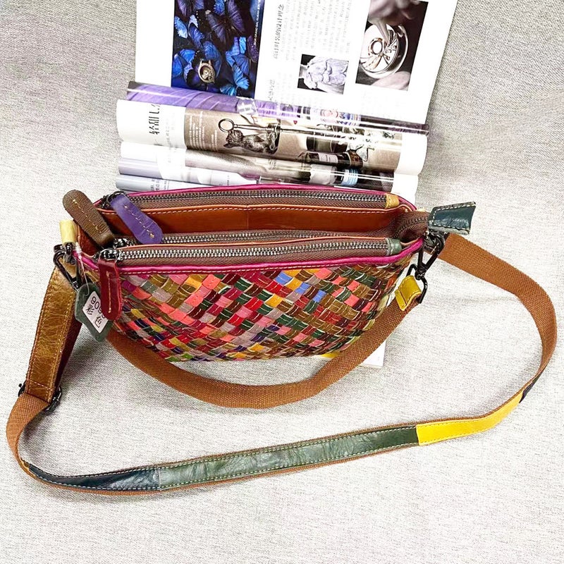 New Women'S Bag Leather Woven Portable Messenger Bag Multi-Layer Zipper Bag Real Leather Bag A Generation Of Hair - Image 3