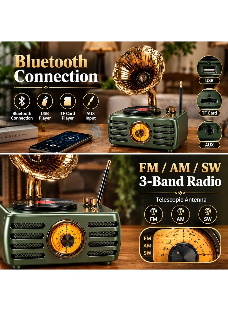 Feexot FX-2538B Retro Vintage Radio Bluetooth Speaker Gramophone Style Home Decor FM AM SW MP3 USB TF Card AUX Rechargeable Battery Multicolor - Image 3