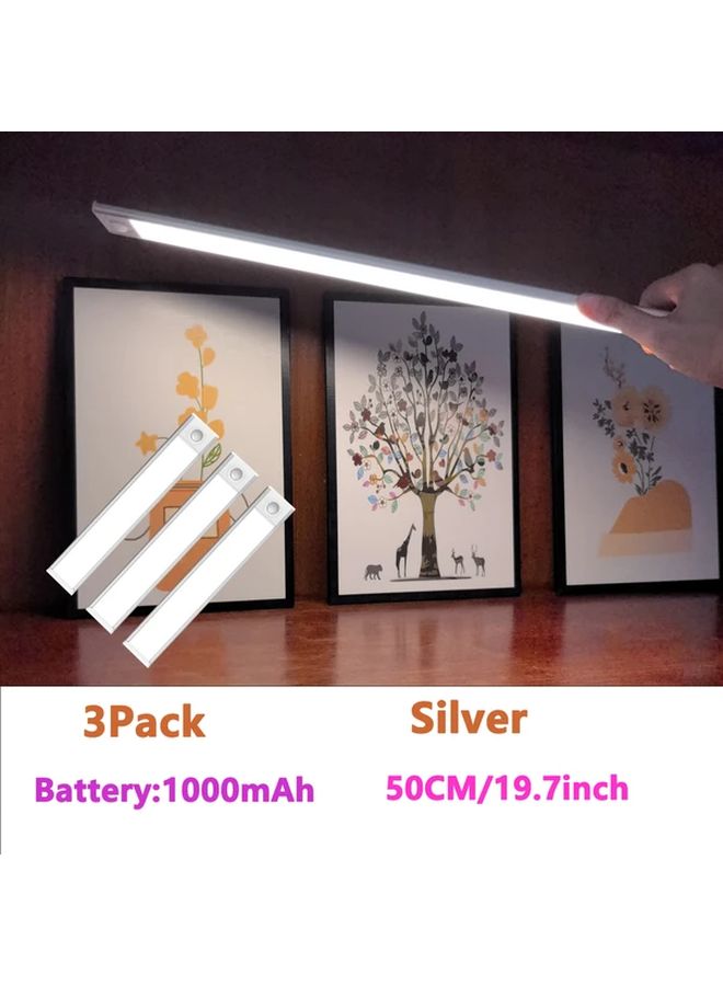 3 Pack Aiwellkay Smart Motion Sensor Light Ultra Thin Aluminum Alloy USB Rechargeable Magnetic Silvery 50cm - Image 1