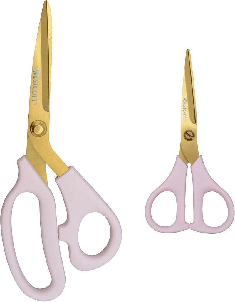 Westcott 2Pack AllPurpose 8Inch Kitchen Shears and 5Inch Snip Pink with Gold Blades  Precision Blades for Cutting Kitchen Scissors Essential for Everyday Tasks - Image 1