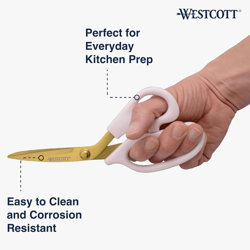 Westcott 2Pack AllPurpose 8Inch Kitchen Shears and 5Inch Snip Pink with Gold Blades  Precision Blades for Cutting Kitchen Scissors Essential for Everyday Tasks - Image 4