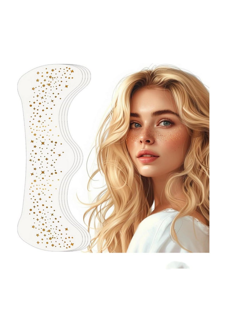 6 Pieces Sparkly Face Makeup Glitter Freckles Tattoo Set with Gold Speckles and Shimmer Patches Waterproof Temporary Faux Freckles for Women Girls Glittery Face Stickers - Image 1