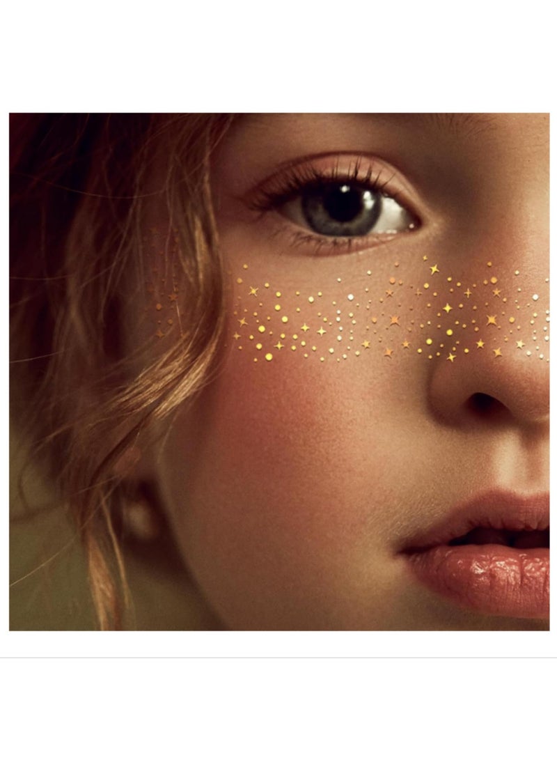 6 Pieces Sparkly Face Makeup Glitter Freckles Tattoo Set with Gold Speckles and Shimmer Patches Waterproof Temporary Faux Freckles for Women Girls Glittery Face Stickers - Image 2