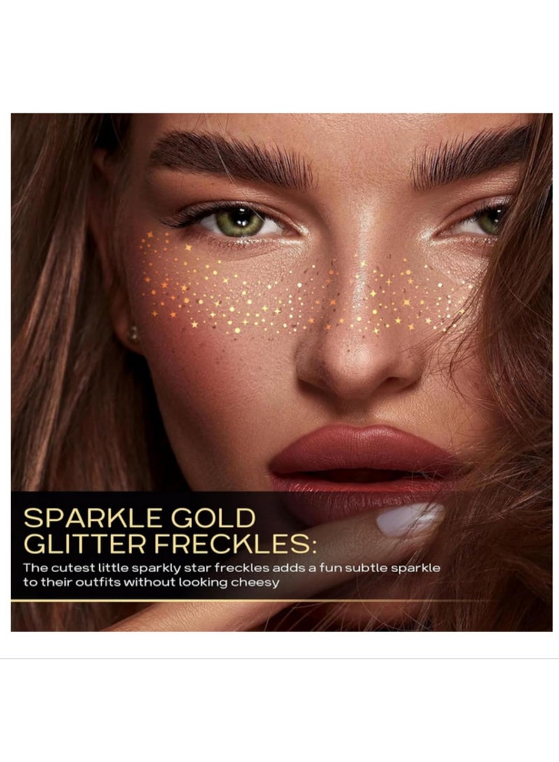 6 Pieces Sparkly Face Makeup Glitter Freckles Tattoo Set with Gold Speckles and Shimmer Patches Waterproof Temporary Faux Freckles for Women Girls Glittery Face Stickers - Image 3