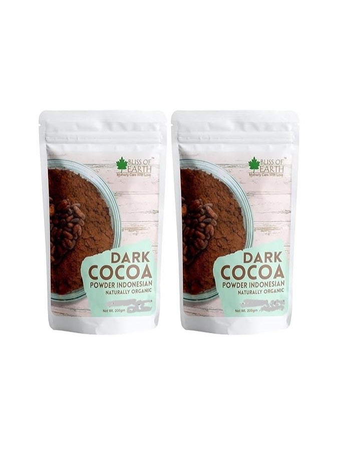 BLISS OF EARTH Naturally Organic Dark Cocoa Powder for Baking Chocolate Cake Cookies Chocolate Shake Unsweetened Cocoa 200GM Pack of 2 - Image 1