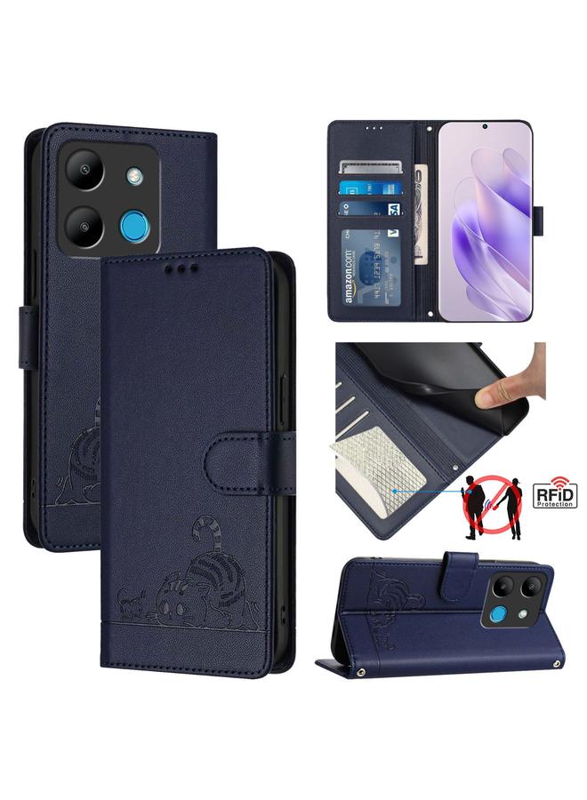 Zaboon Case For Infinix Smart 7 India Cat Rat Embossed Pattern RFID Leather Phone Case with Lanyard - Image 1