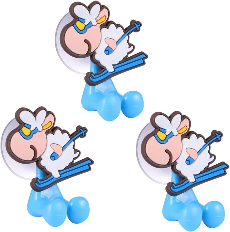klarako 3pcs Stand Mount Organizer Home Hanging Sheep Brush Kids Cup Suction With for Rack Shape Hook Animal Holder Bathroom Free Creative Storage Punch Blue Wall Cartoon Toothbrush - Image 1
