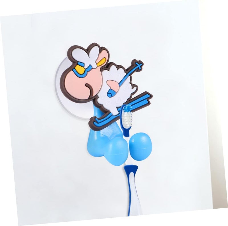 klarako 3pcs Stand Mount Organizer Home Hanging Sheep Brush Kids Cup Suction With for Rack Shape Hook Animal Holder Bathroom Free Creative Storage Punch Blue Wall Cartoon Toothbrush - Image 2