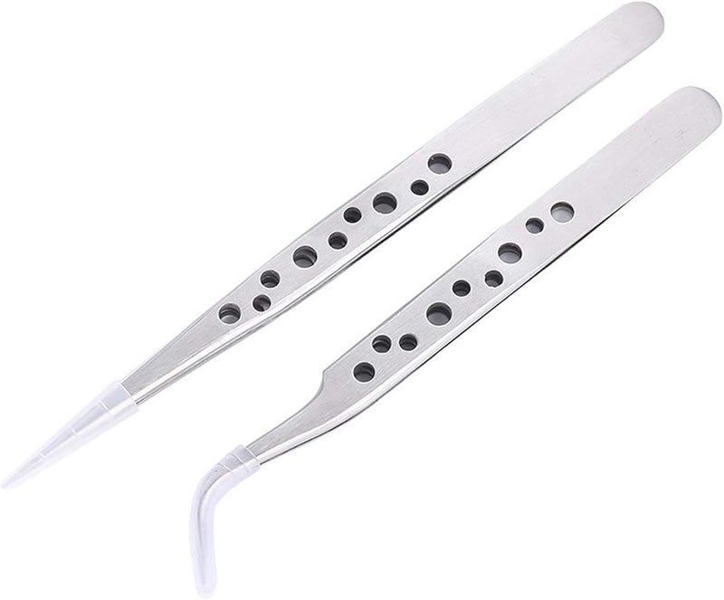 Anti Static Curved Straight Tip Precision Stainless Steel Tweezers 2 Pcs Phone Repair Tools Set - Image 3