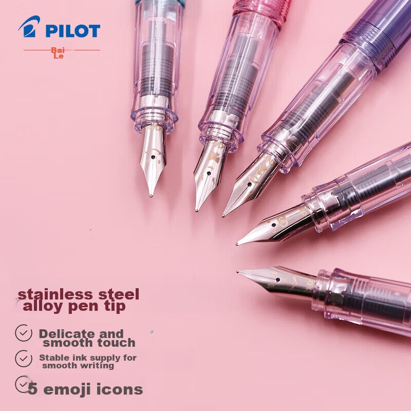 JD Jing Zao PILOT Kakuno Smiley Family Series Fountain Pen for Primary School Students Grades 3-6 with Replaceable Ink Cartridges, Calligraphy Practice Fountain Pen for Children, Mom's Edition M Nib Transparent Red - Image 2
