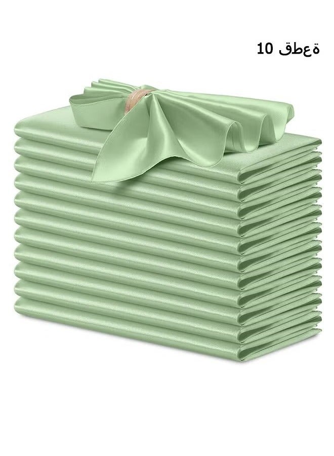 MIXDE 10 Pcs Satin Napkins, Square Table Napkins, 17x17" Soft Dinner Napkins Elegant Silk Napkins for Dinner Wedding Parties, Soft Smooth Fabric Washable Napkins for Parties, Weddings and Dinners-Sage Green - Image 1