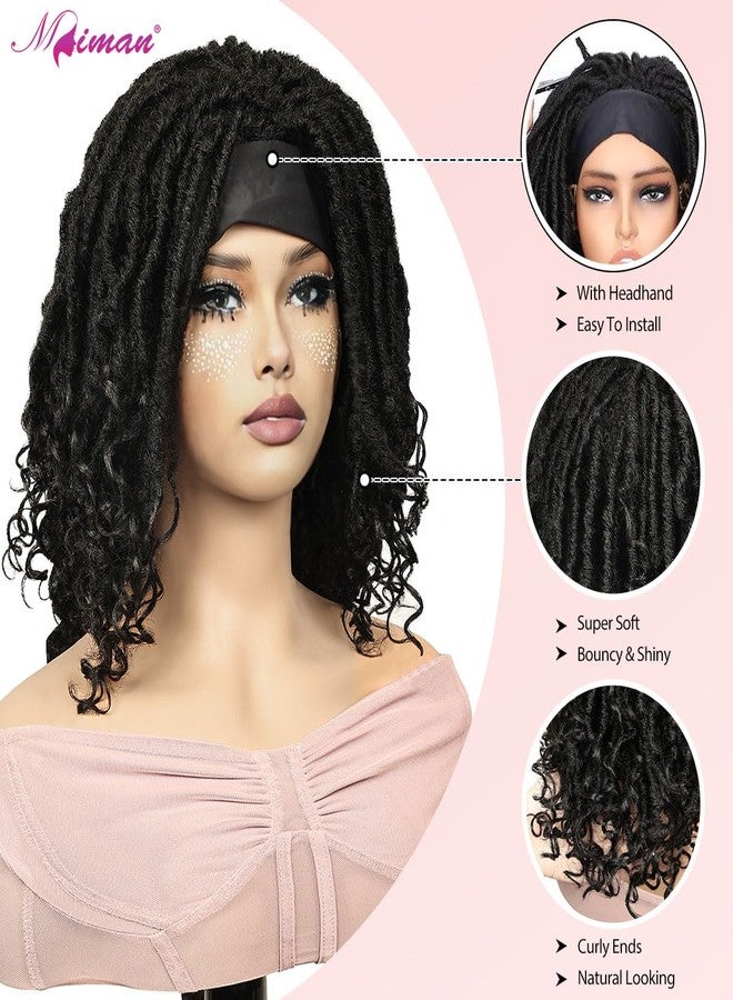 ميمان شعر مستعار قصير مجعد من MIMAN بطول 14 بوصة مع طوق رأس للنساء ذوات البشرة السمراء، شعر مستعار صناعي بطول الكتف، شعر مستعار مضفر، شعر مستعار أسود قصير بيكسي بوب مع أطراف مجعدة - Image 3