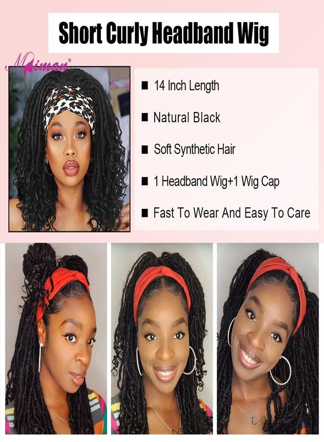 ميمان شعر مستعار قصير مجعد من MIMAN بطول 14 بوصة مع طوق رأس للنساء ذوات البشرة السمراء، شعر مستعار صناعي بطول الكتف، شعر مستعار مضفر، شعر مستعار أسود قصير بيكسي بوب مع أطراف مجعدة - Image 2