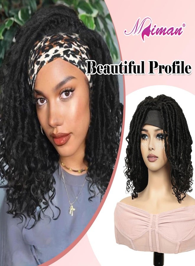 ميمان شعر مستعار قصير مجعد من MIMAN بطول 14 بوصة مع طوق رأس للنساء ذوات البشرة السمراء، شعر مستعار صناعي بطول الكتف، شعر مستعار مضفر، شعر مستعار أسود قصير بيكسي بوب مع أطراف مجعدة - Image 4