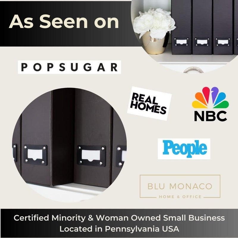 Blu Monaco Foldable Black Magazine File Holder – Set of 6 | Cardboard Desk File Organizer Boxes with Leather Label Holders | Vertical Magazine Storage for Office, Classroom & Home - Image 3