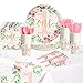 BLUE PANDA 145Piece 1st Girl Birthday Decor Set Pink Floral Tableware Tablecloth Serves 24 Baby Girl 1st Birthday Party Plates Easy Cleanup Tableware - Image 3