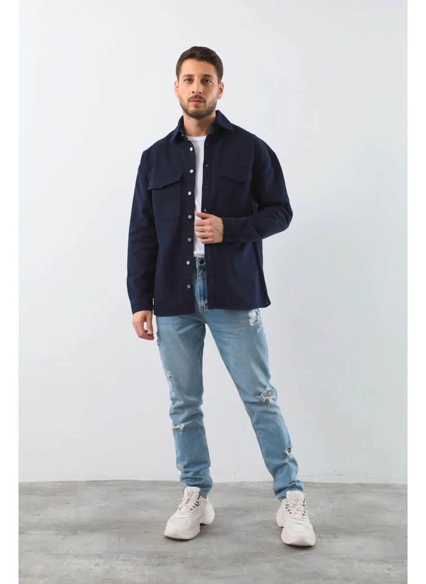 Banny Jeans Men Oversize Jean Shirt Navy Blue