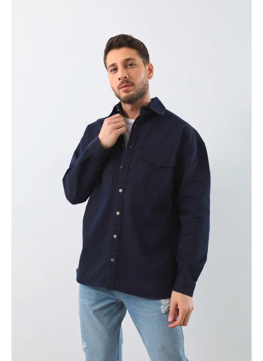 Banny Jeans Men Oversize Jean Shirt Navy Blue
