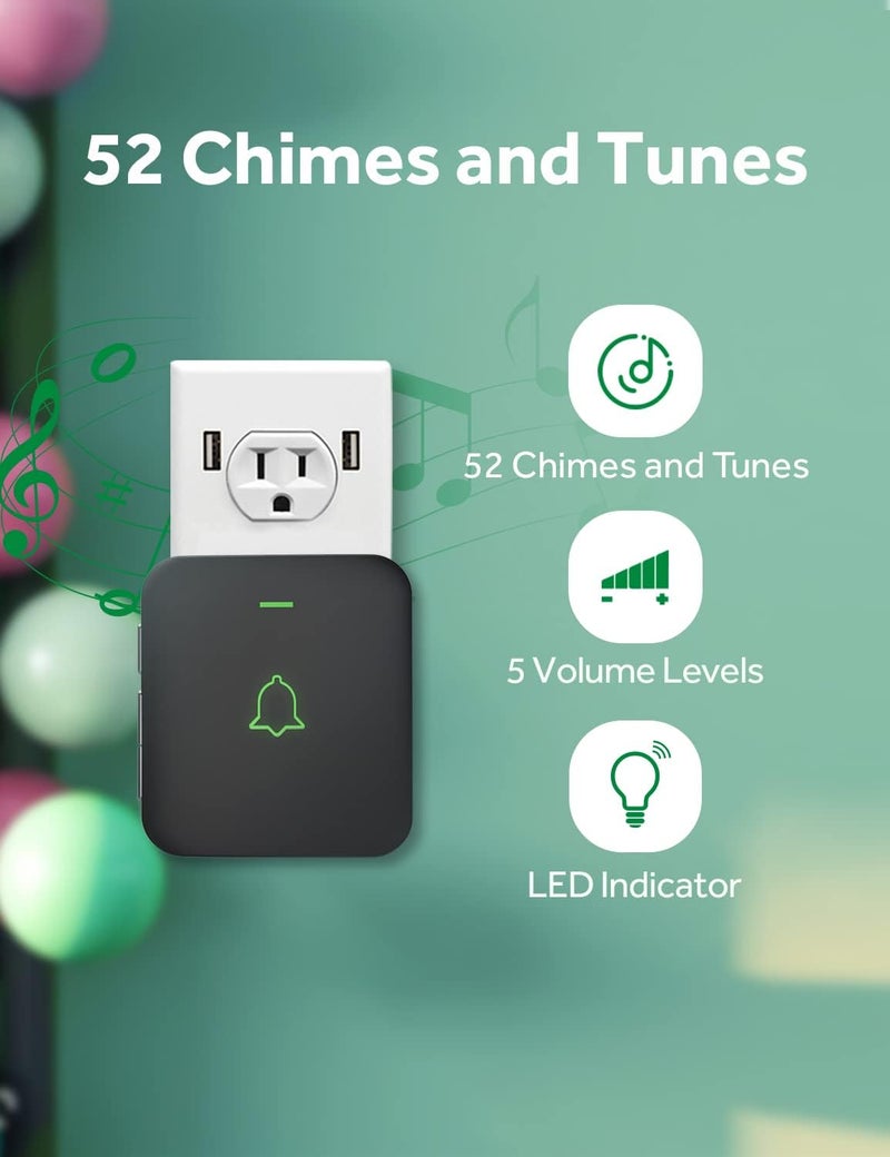 AVANTEK Wireless Door Bell, Mini CB-11 Waterproof Doorbell Chime Operating at 1000 Feet with 52 Melodies, 5 Volume Levels & LED Flash - Image 2