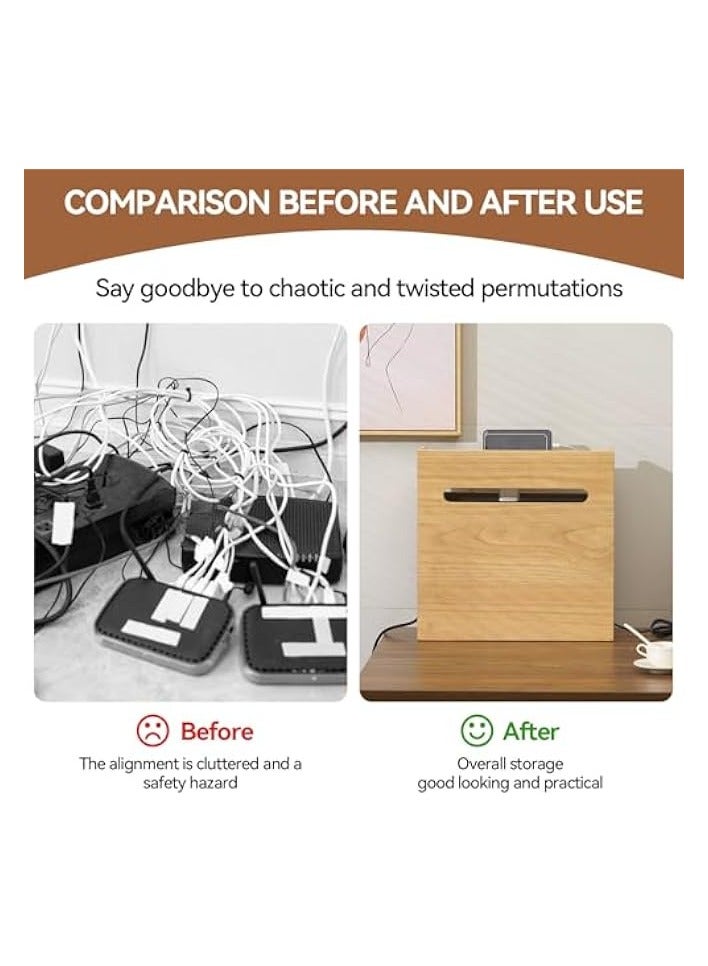 بروماس صندوق تخزين جهاز التوجيه اللاسلكي من بروماس، متعدد الطبقات، منظم جهاز التوجيه، صندوق خشبي لإدارة كابلات الطاقة وتنظيم صندوق الرف للمكتب والمنزل، طبيعي (LYQ-NA) - Image 3
