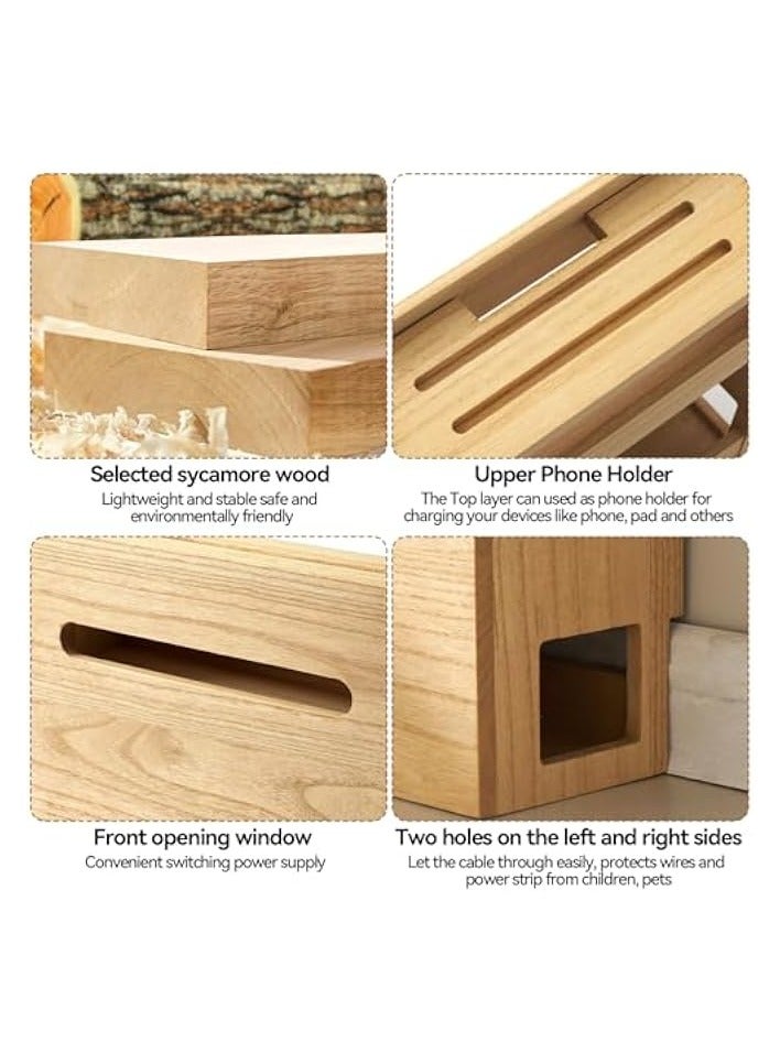بروماس صندوق تخزين جهاز التوجيه اللاسلكي من بروماس، متعدد الطبقات، منظم جهاز التوجيه، صندوق خشبي لإدارة كابلات الطاقة وتنظيم صندوق الرف للمكتب والمنزل، طبيعي (LYQ-NA) - Image 4