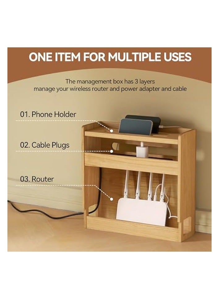 بروماس صندوق تخزين جهاز التوجيه اللاسلكي من بروماس، متعدد الطبقات، منظم جهاز التوجيه، صندوق خشبي لإدارة كابلات الطاقة وتنظيم صندوق الرف للمكتب والمنزل، طبيعي (LYQ-NA) - Image 5