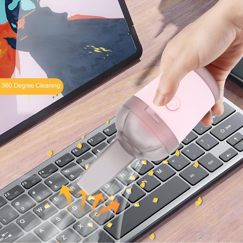 Desk Vacuum - Ergonomic Small Vacuum Cleaner for Precise Cleaning of Office Surfaces, Electronics, and Crevices, Featuring Powerful Turbo Suction, 360-Degree Operation, and Ample Storage in Stylish Pi - Image 3