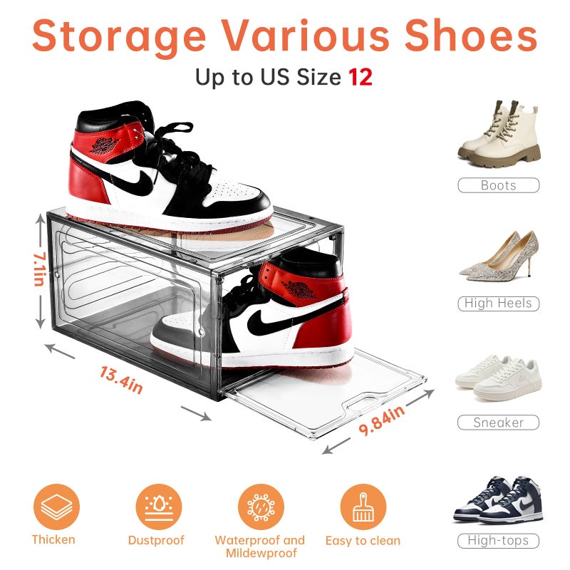 INSTY 12 Pack Gray Transparent Shoe Storage Organizer, Stackable Shoe Boxes for Closet, Drop Front Plastic Shoe Box with Grey Door, Easy to Assemble, Fit up US Size 12(13.4â€x 9.8â€x 7.1â€) - Image 2