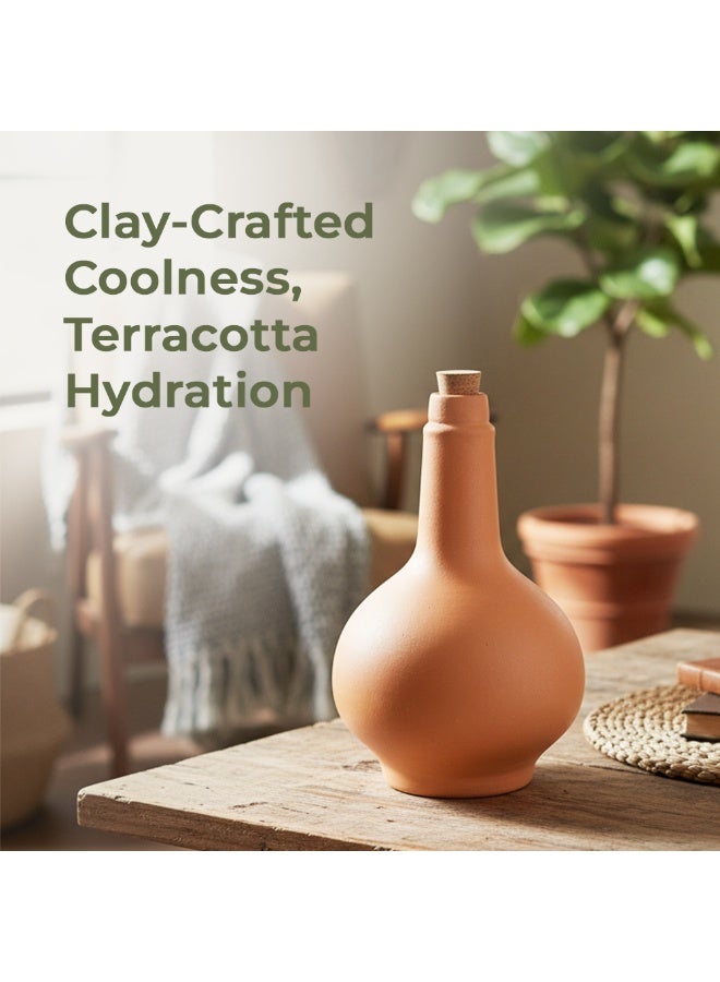 ARK Terrapura Naturals Clay Bottle with Cork | Naturally Cools Water | Handcrafted Unglazed Clay | Cork Closure | Eco-Conscious Everyday Hydration | Traditional Indian Inspired Design ​| 900 ml - Image 3