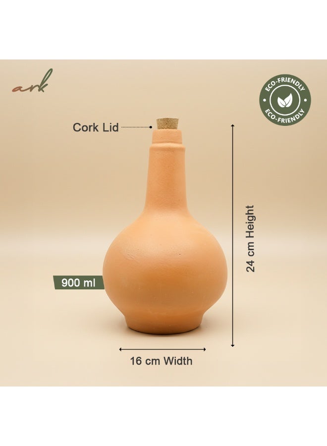 ARK Terrapura Naturals Clay Bottle with Cork | Naturally Cools Water | Handcrafted Unglazed Clay | Cork Closure | Eco-Conscious Everyday Hydration | Traditional Indian Inspired Design ​| 900 ml - Image 2