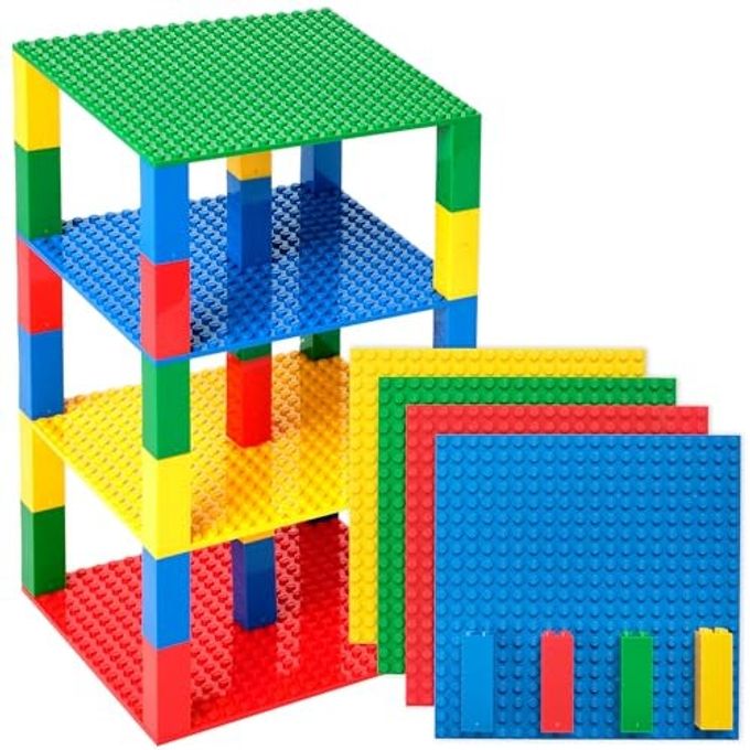 Strictly Briks Stackable Baseplates Compatible with Lego, 6 x 6 inches Stackable Baseplates for Buidling Brick Display Shelves, Expand Vertical Builds, 4 Baseplates & 30 Stakcers, Multicolor - Image 4