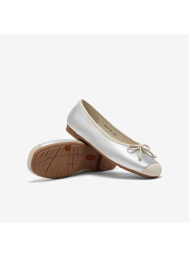Bata Women'S Low-Heeled Single Shoes For Commuting With Sheepskin Butterfly Knot Soft Sole Shoes Aru10Aq4 Silver Size 36