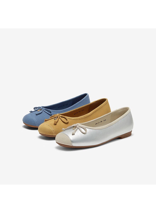 Bata Women'S Low-Heeled Single Shoes For Commuting With Sheepskin Butterfly Knot Soft Sole Shoes Aru10Aq4 Silver Size 36