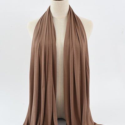 Cross-border solid color rayon sweat cloth ethnic women scarf mercerized cotton jersey headscarf long scarf wholesale 16# Brown 