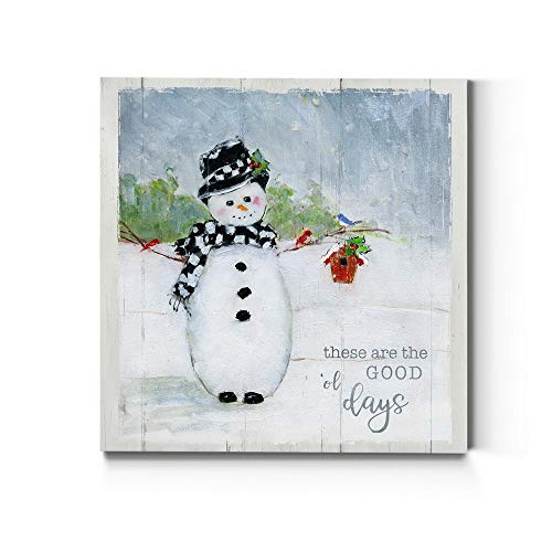 Renditions Gallery Good ol Days Snowman Wall Art, Cute Christmas & Winter Artwork, Festive Faux Wood Background, Premium Gallery Wrapped Canvas Decor, Ready to Hang, 24 in H x 24 in W, Made in America - Image 1